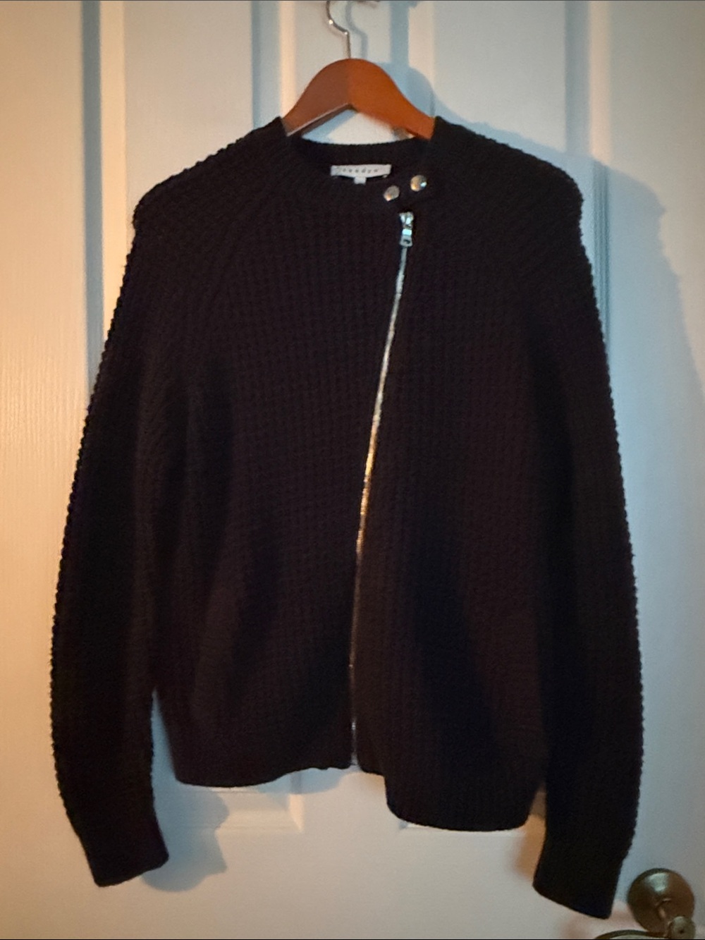 Sandro Black Chunky angle Zip-Up Knit Sweater. Unisex